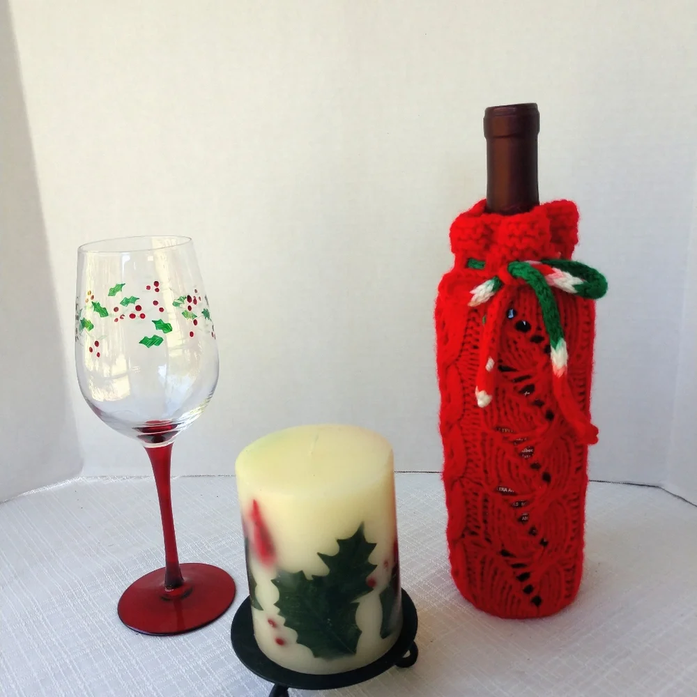 Hand Crafted Bottle Vase Cover Red Holiday Bar Cart Essential Botanical